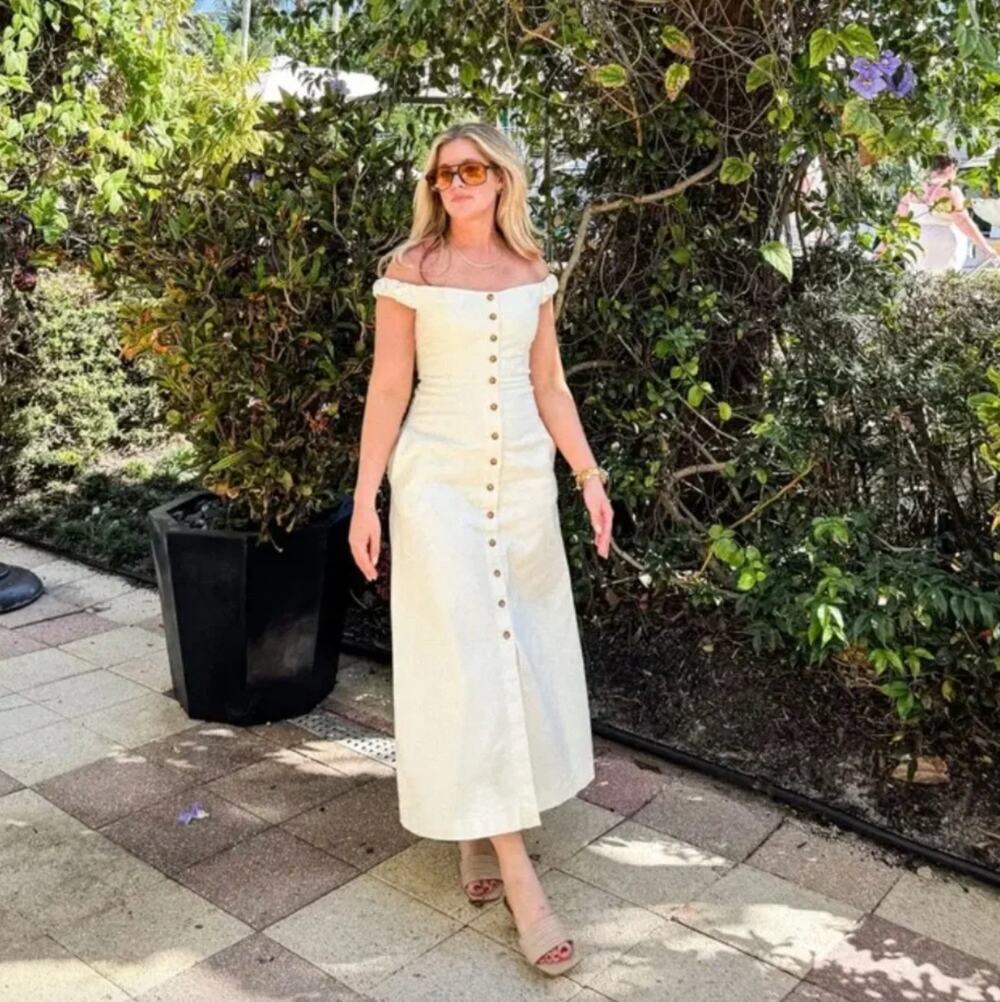 NWOT $295 Favorite Daughter The Lovesick Off The Shoulder Dress in Pale Yellow